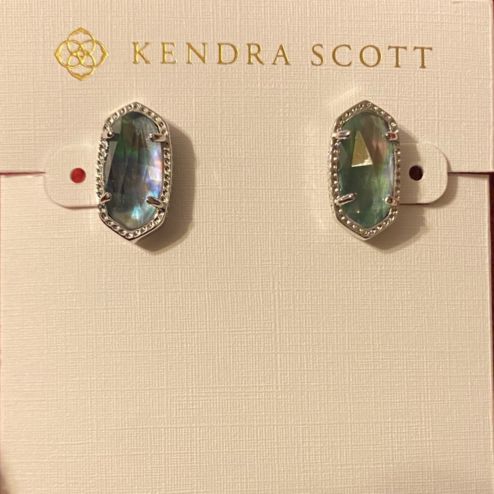 Kendra Scott Ellie Stud Earrings in Black Mother-of-Pearl, Bright Silver Tone